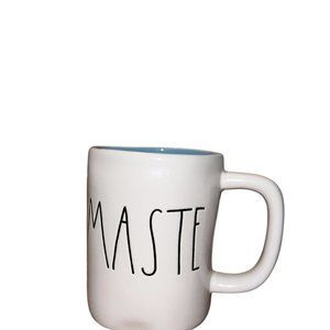 RAE DUNN NAMASTE Coffee Tea Mug White w/Turquoise Interior 16oz